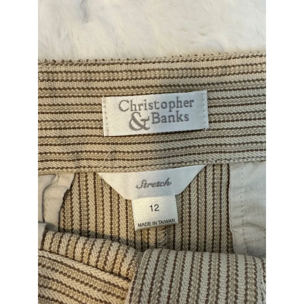 Christopher & Banks Womens Size 12 Tan Striped Cotton Knee Length Skirt